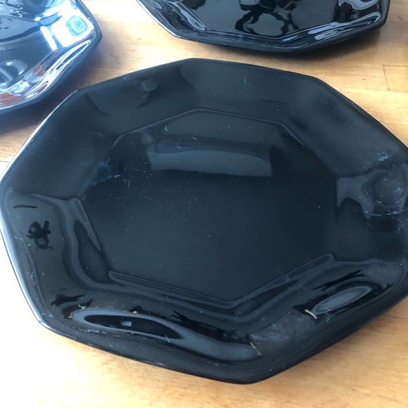 Set of 7 Vintage Arcoroc Black Glass Octagon 7 1/2" Salad Dessert Plates France - Picture 3 of 7